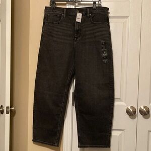 JCrew Factory washed black barrel leg jean in all day stretch